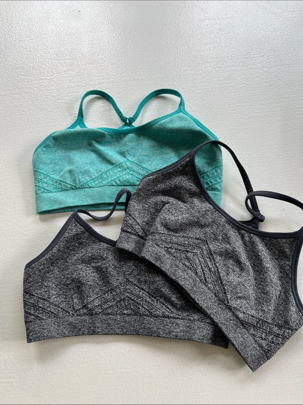 Reebok Teal & Heather Gray Seamless Sports Bralettes